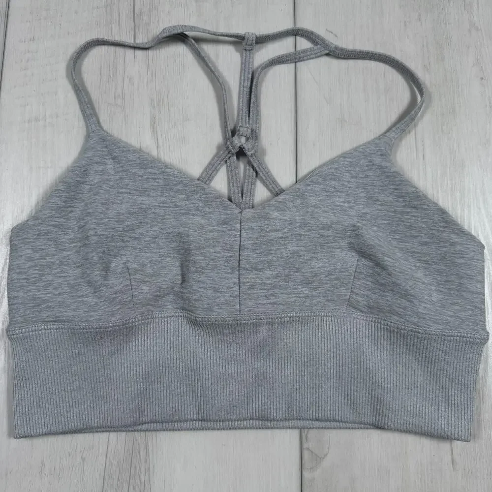 Alo Yoga Lavish Sports Bra Black Women's Medium Running Pilates Workout Gray